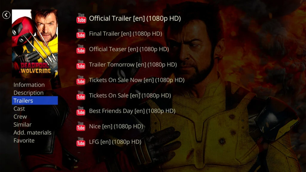 Dune HD movie trailer screen