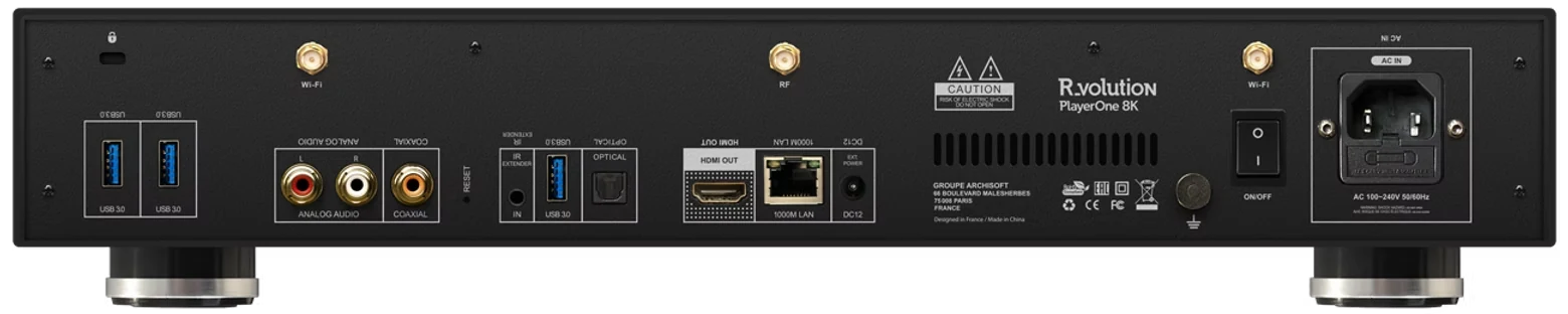 R_volution PlayerOne 8K rear panel and connections