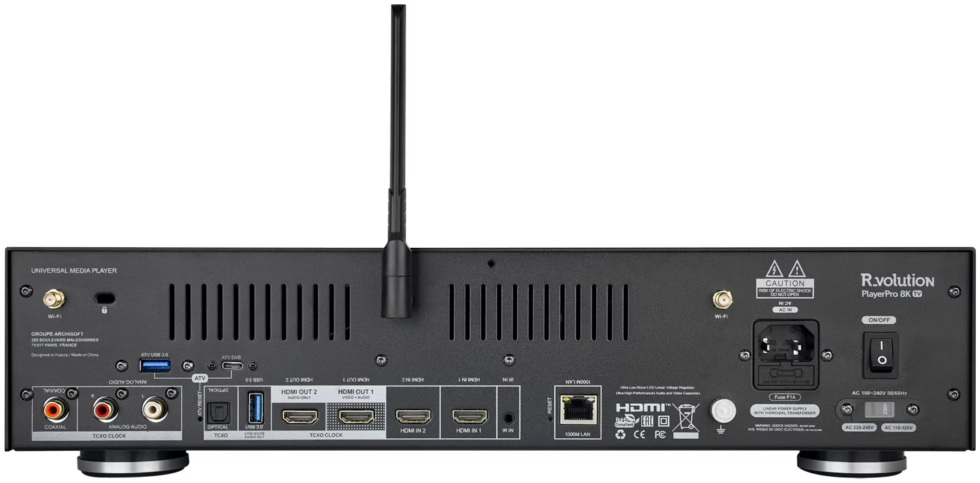 R_volution PlayerPro 8K TV rear panel and connections